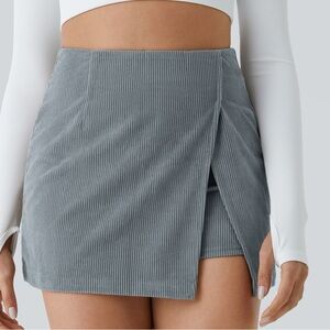 NWT Halara Gray Blue High Waisted 2-in-1 A Line Mini Corduroy Skirt L